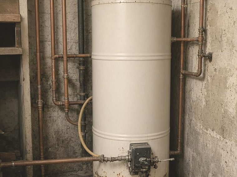 Older tank water heater in a Pittsburgh basement